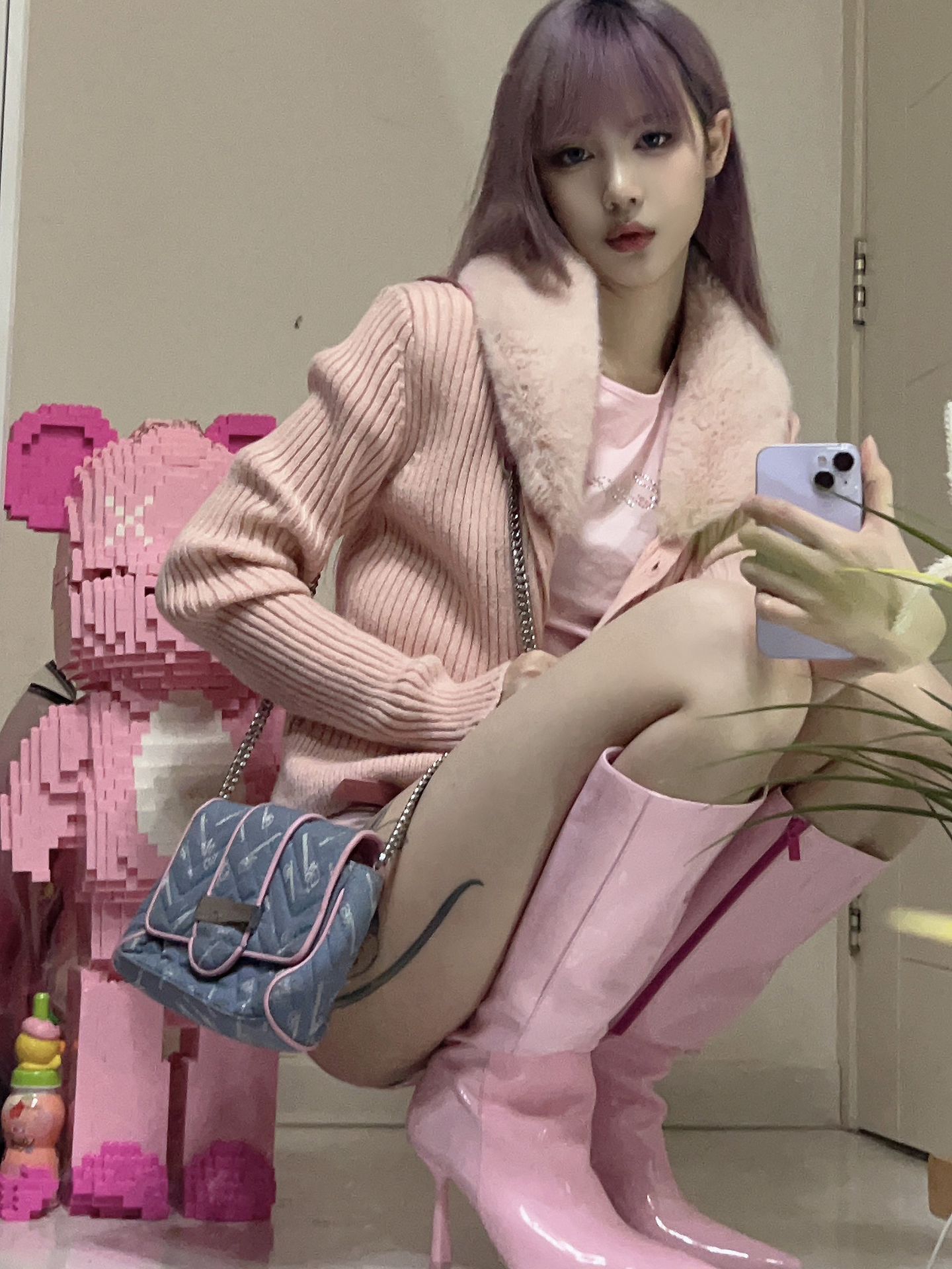 毛纺 细针 针织螺纹 云粉色 灰泥色 桃粉色 白兰地色 甜美 毛纺 细针 针织螺纹 云粉色 灰泥色 桃粉色 白兰地色 甜美 - VALI鞋履AI设计主图