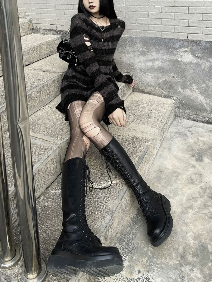 圆头 系带 中筒 皮革 