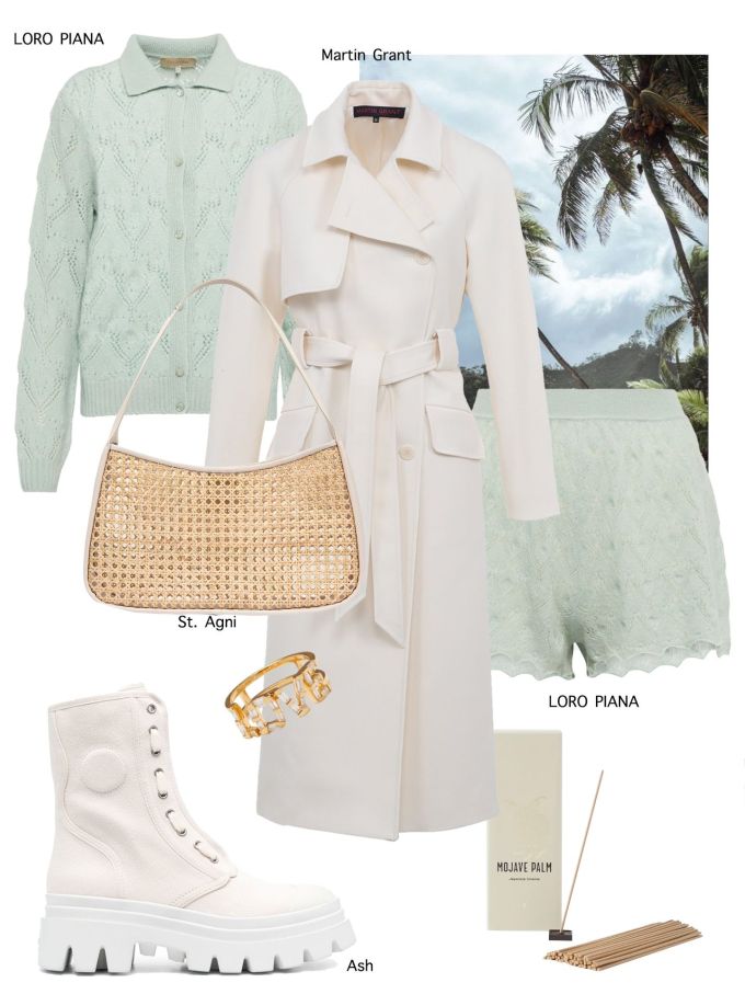 X型 翻驳领 打结-扭结 沙白色 香雪球色 本布腰带 都市 