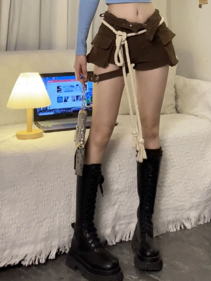 圆头 系带 中筒 皮革 