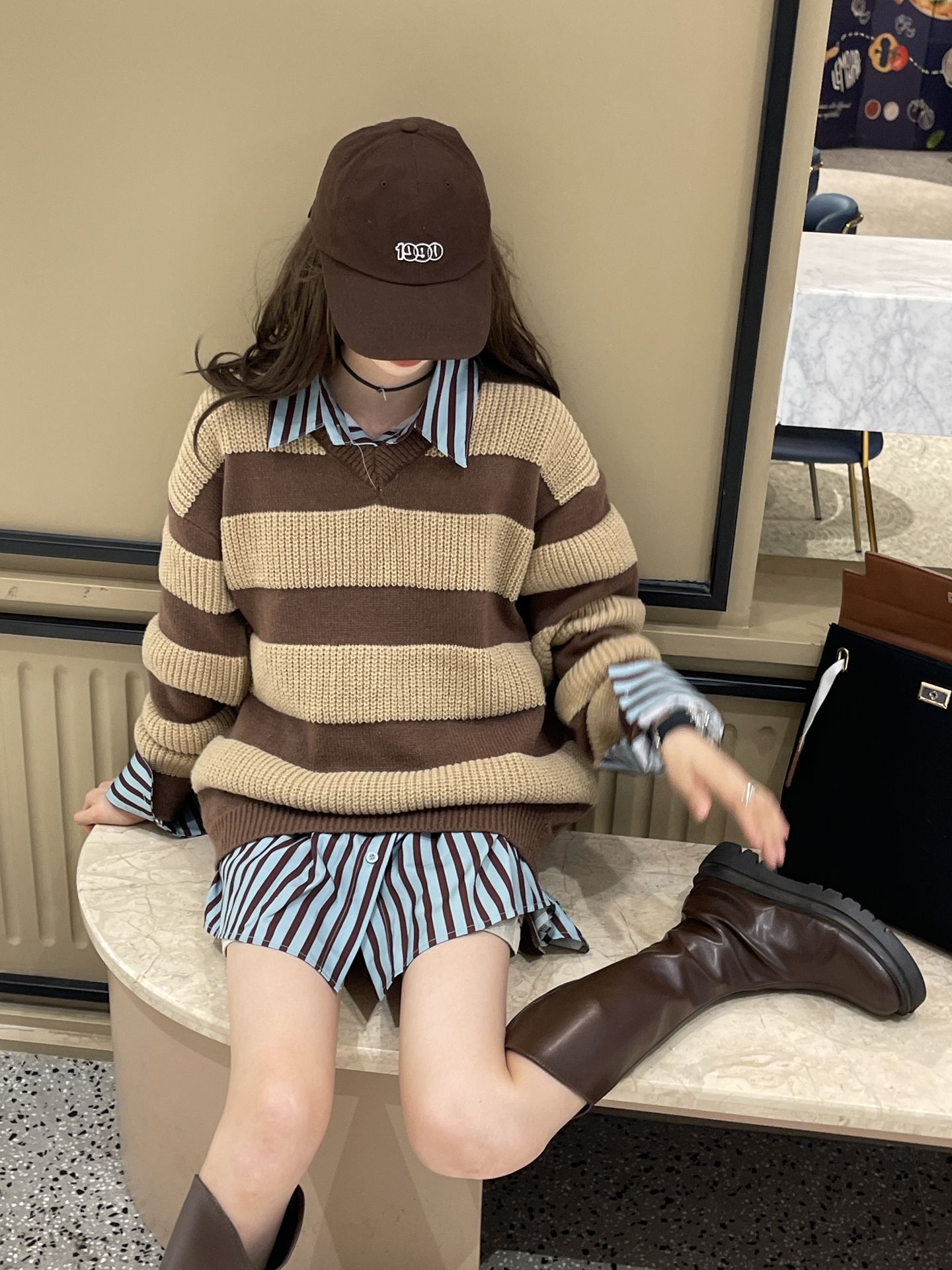 毛纺 条纹/波纹 撞色/渐变 细针 野牛色 暗土褐色 奶杏黄 韩系休闲 休闲  - VALI鞋履AI设计主图