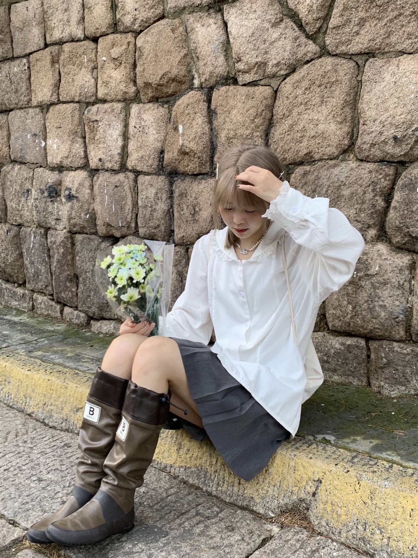 棉麻 H型 抽褶 冰融化 黎明灰 月岩色 基础扣饰  - VALI鞋履AI设计主图