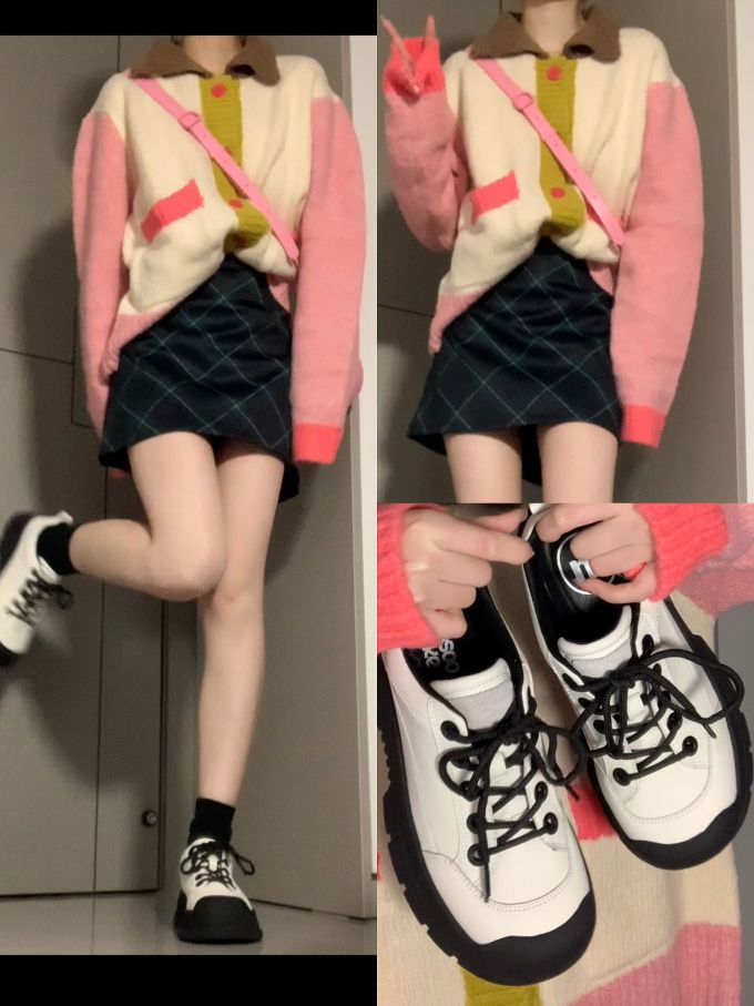 毛纺 格纹/菱格 撞色/渐变 细针 酱黑色 龙虾浓汤色 冬麦色 基础扣饰 学院风 