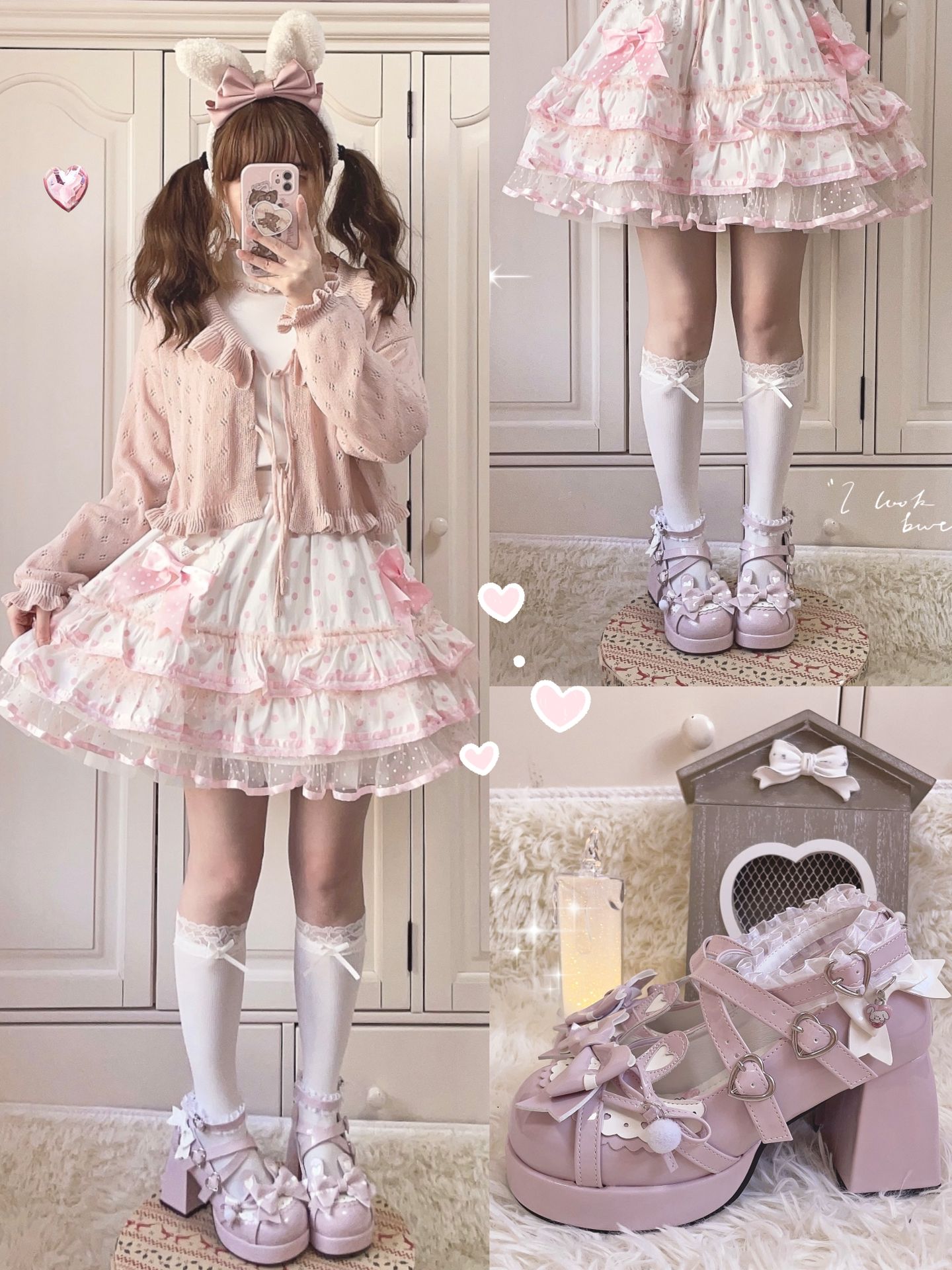 雪纺 A型 碎花 抽褶 荷叶边 桃粉色 水晶粉色 浅豆沙色 花粉色 洛丽塔  - VALI鞋履AI设计主图