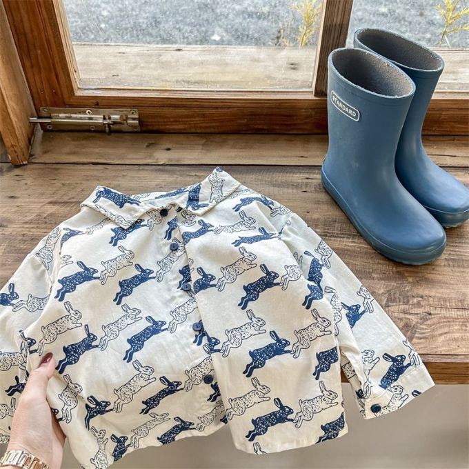 棉麻 H型 卡通次元 印花 淡蓝色 基础扣饰 