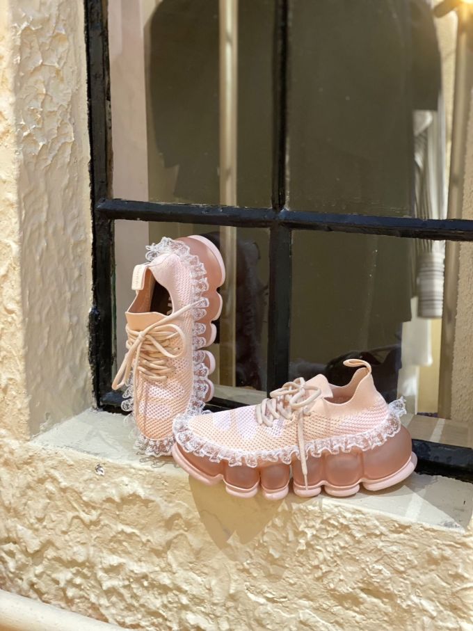 厚底 尖头 低帮 系带 深口鞋 网面 