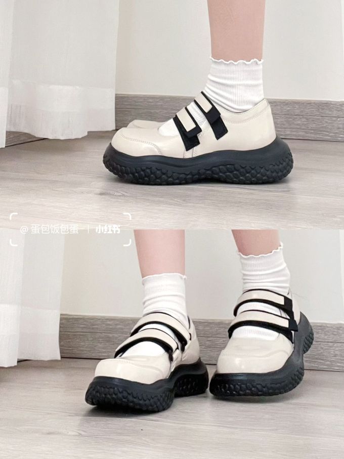 厚底 圆头 低帮 插扣 中口鞋 皮革 