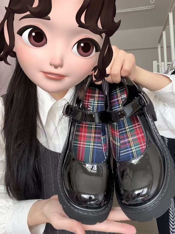 格纹/菱格 拼接 踢踏舞鞋色 基础拉链 甜美 学院风 