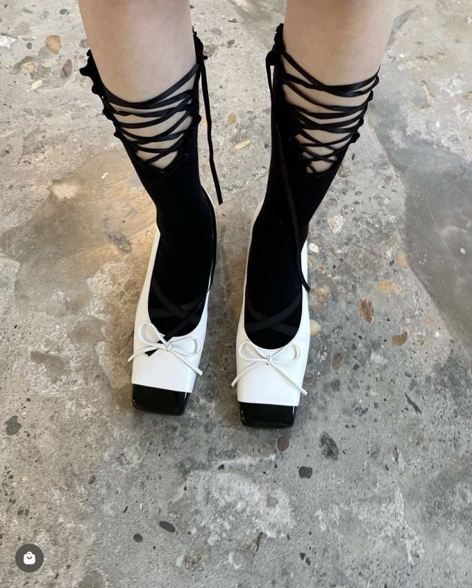 尖头 系带 中筒 皮革 