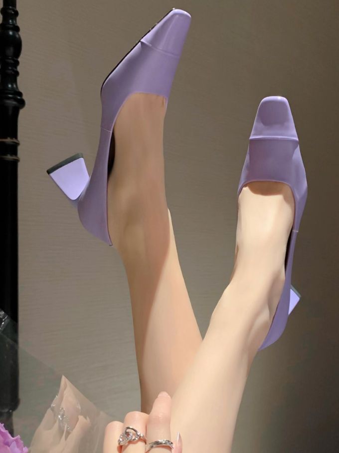 异形跟 高跟 尖头 低帮 一脚蹬 浅口鞋 皮革 