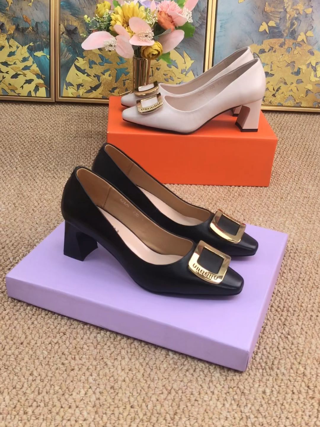 异形跟 中跟 尖头 低帮 一脚蹬 浅口鞋 皮革  - VALI鞋履AI设计主图