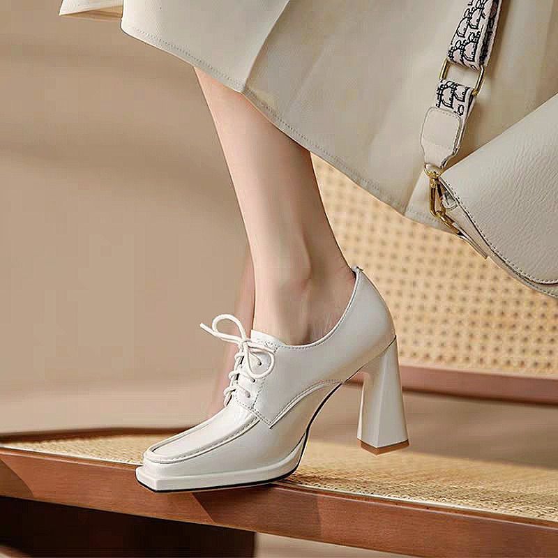 粗跟 高跟 方头 低帮 系带 深口鞋 皮革  - VALI鞋履AI设计主图