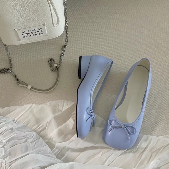 异形跟 中跟 低帮 一脚蹬 浅口鞋 皮革 