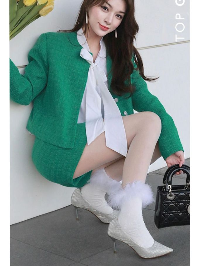 呢绒 H型 深松石绿色 基础扣饰 学院风 