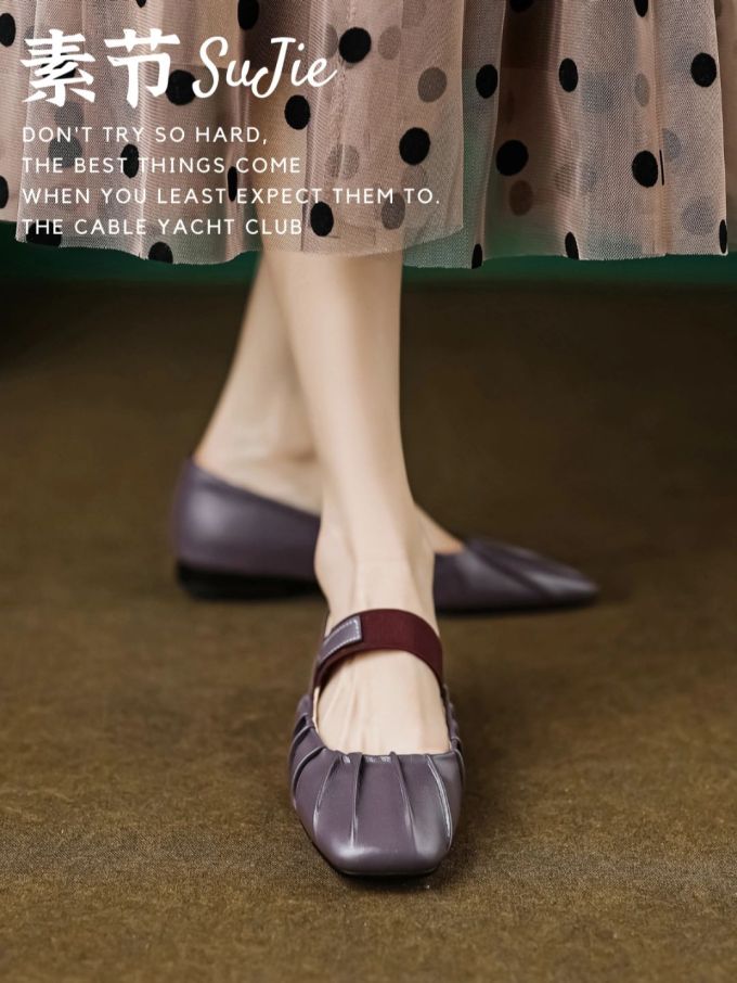 方头 松紧带 中口鞋 皮革 