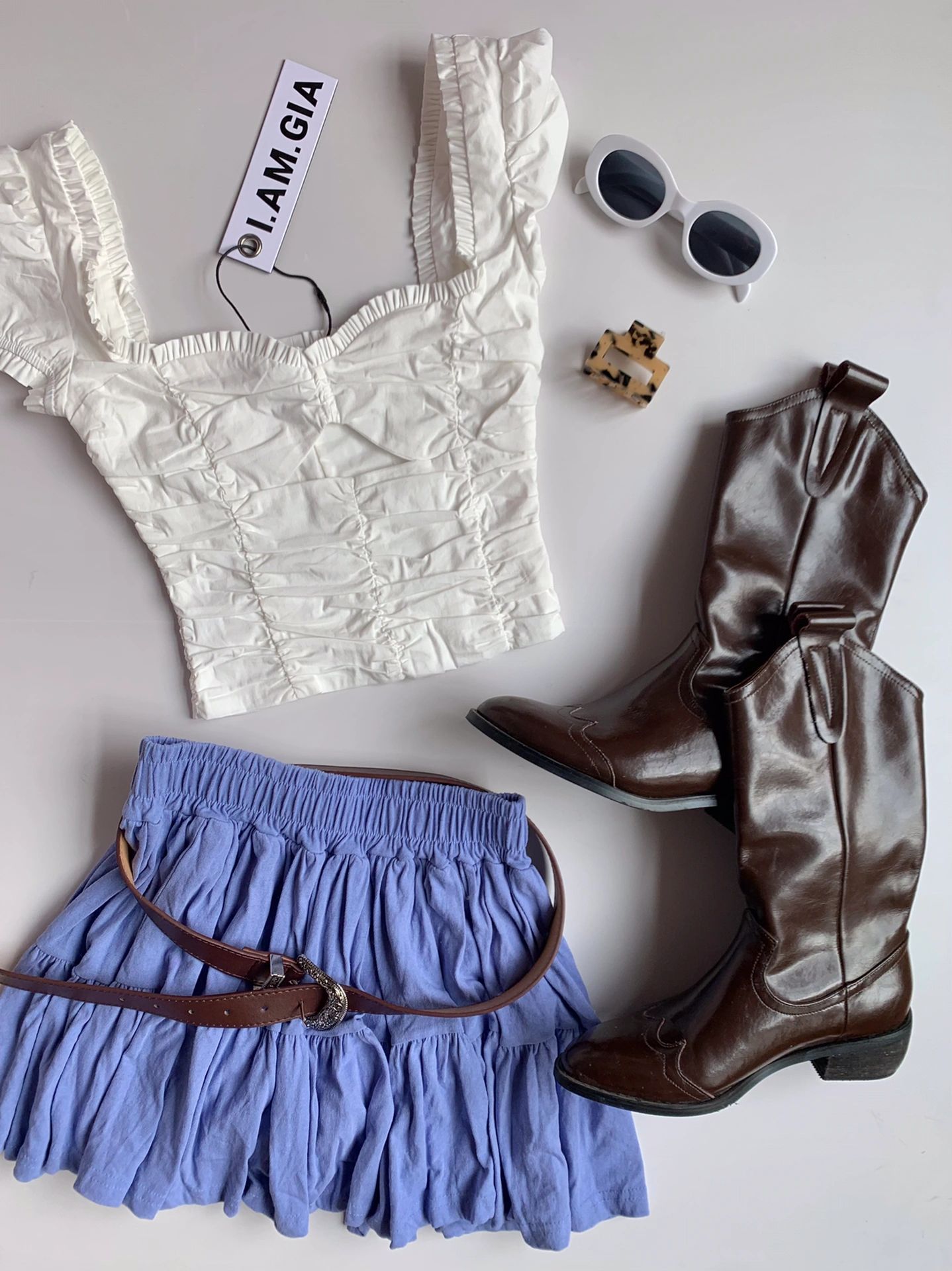 棉麻 方形领 文字图案 抽褶 蒸汽蓝色 细雨色 沙白色 基础绳带  - VALI鞋履AI设计主图