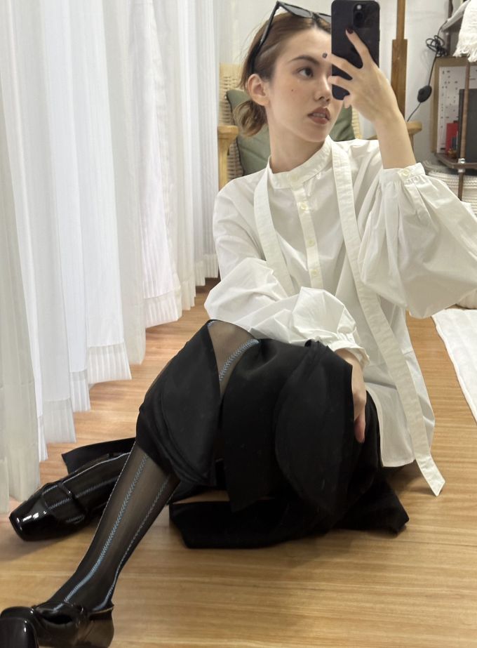 棉麻 O型 立领 抽褶 踢踏舞鞋色 燕麦色 基础扣饰 都市 