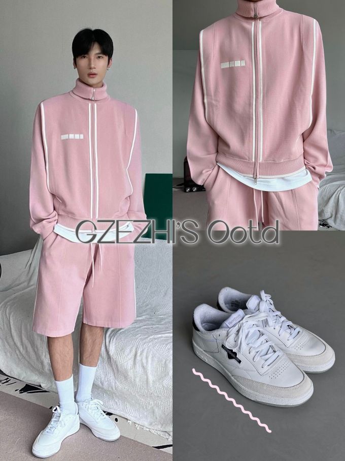 针织面料 H型 立领 文字图案 边缘装饰 浅珊瑚粉 暮光紫 基础拉链 