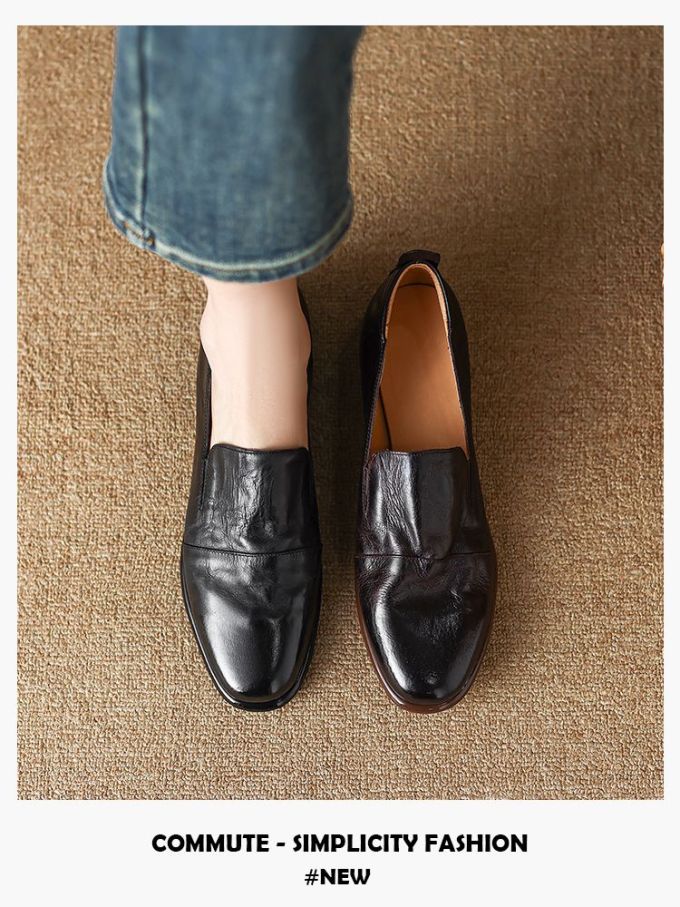 圆头 低帮 松紧带 深口鞋 皮革 