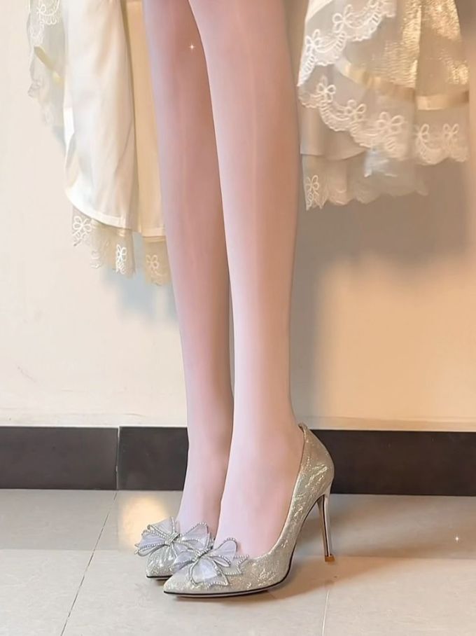 异形跟 高跟 尖头 低帮 一脚蹬 浅口鞋 蕾丝 