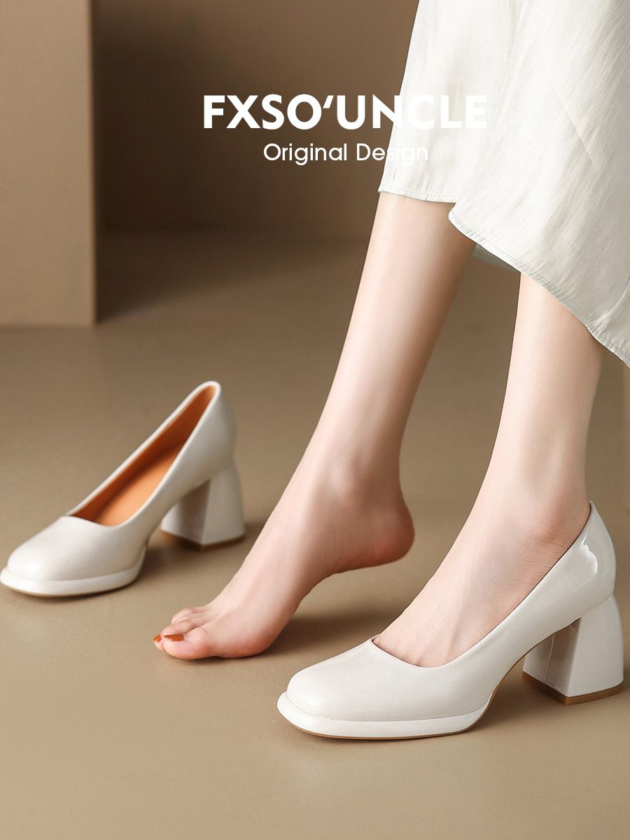 粗跟 中跟 圆头 低帮 一脚蹬 浅口鞋 皮革  - VALI鞋履AI设计主图