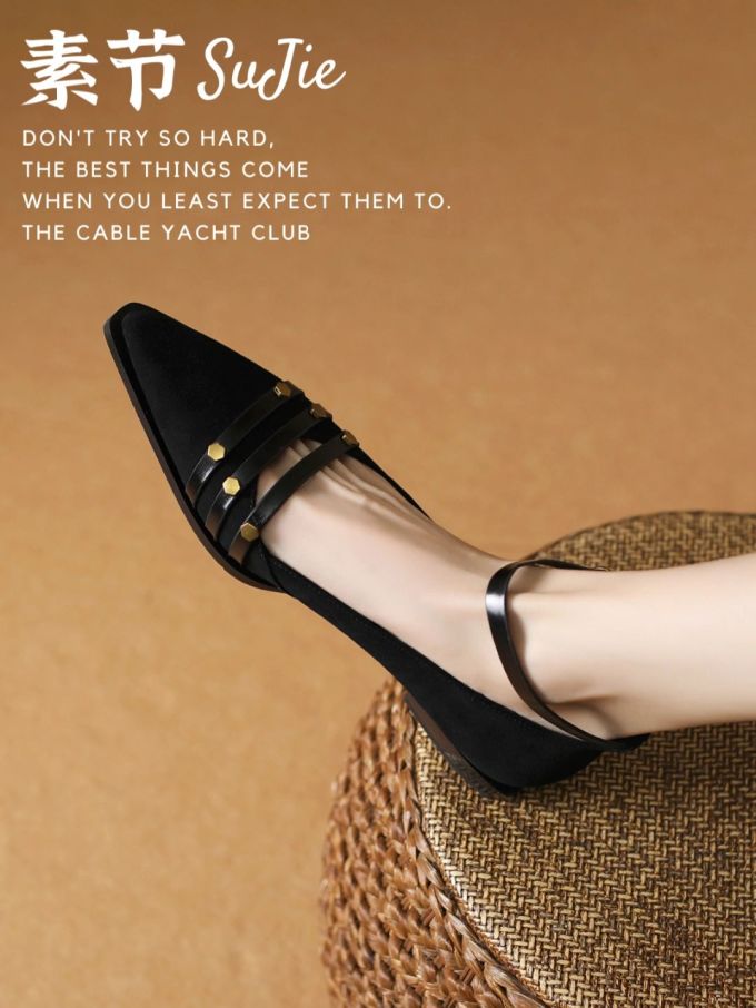 尖头 低帮 袢扣 浅口鞋 皮革 