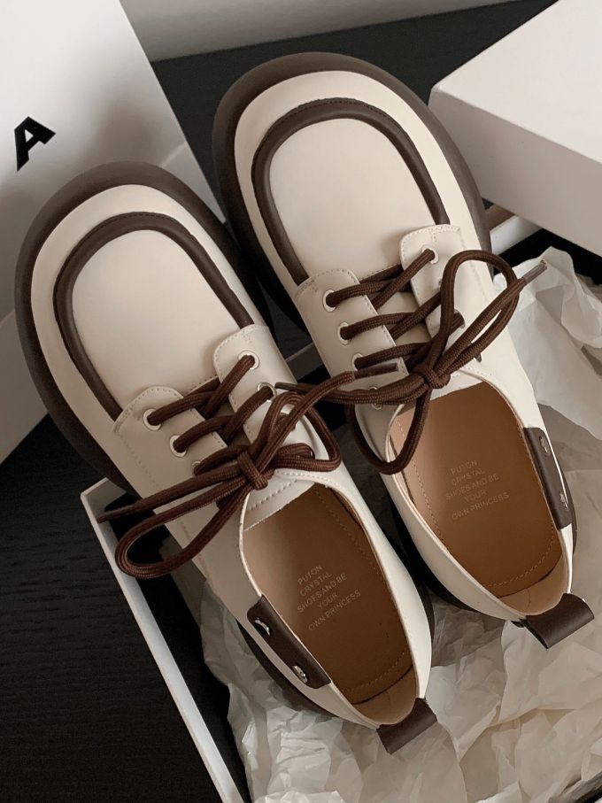 圆头 低帮 系带 深口鞋 皮革 