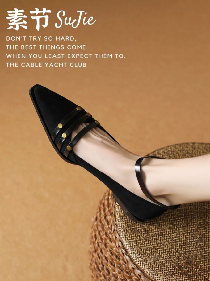 尖头 低帮 袢扣 浅口鞋 皮革 