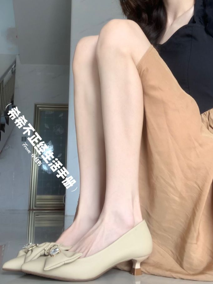 粗跟 中跟 尖头 低帮 一脚蹬 浅口鞋 皮革 