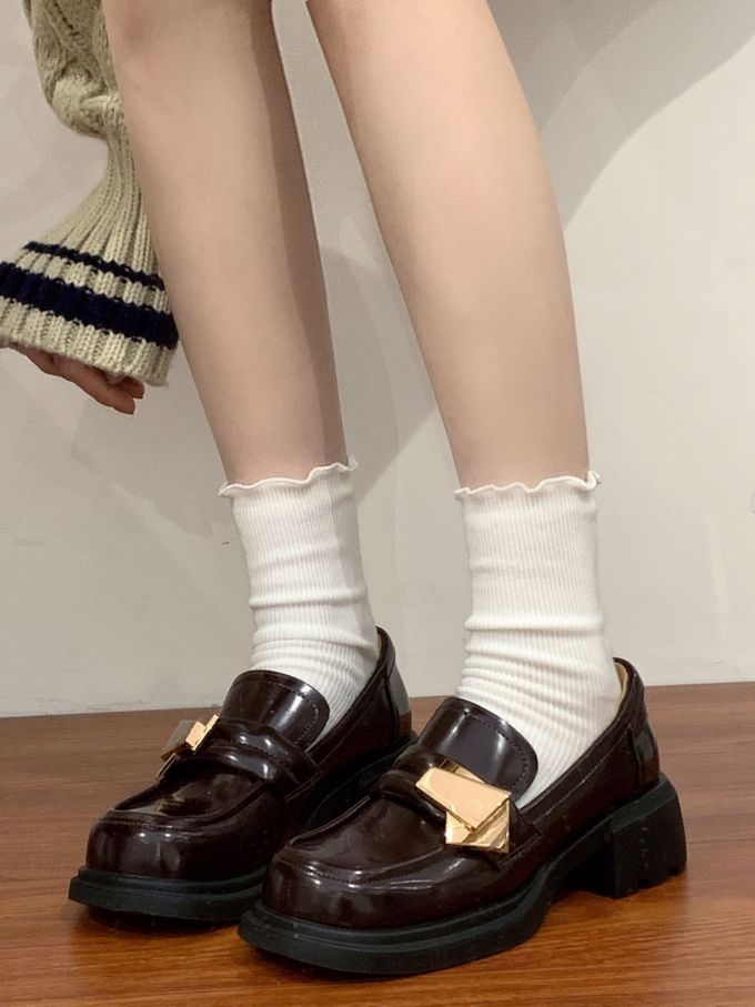 粗跟 中跟 圆头 低帮 插扣 深口鞋 皮革 