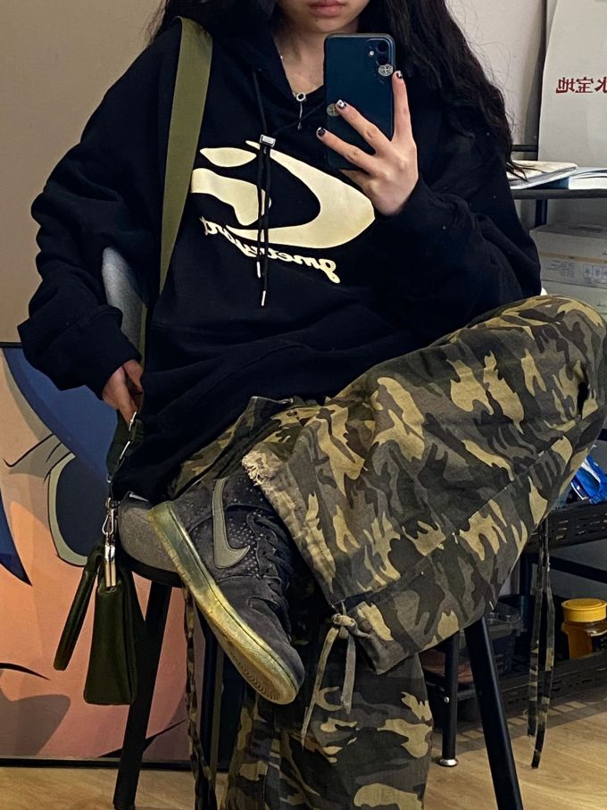 针织面料 H型 连帽领 文字图案 印花 夜蓝色 基础绳带 