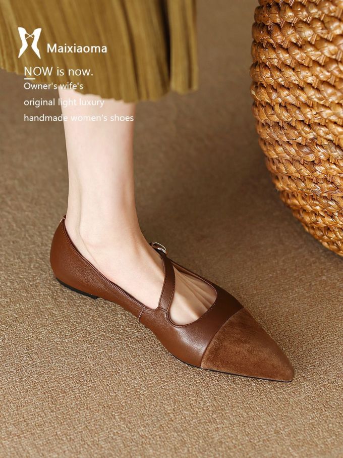 粗跟 低跟 尖头 低帮 袢扣 浅口鞋 皮革 