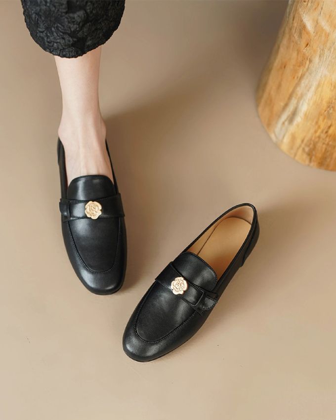 圆头 一脚蹬 深口鞋 皮革 