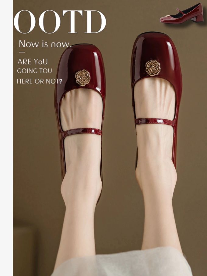 方头 低帮 浅口鞋 皮革 