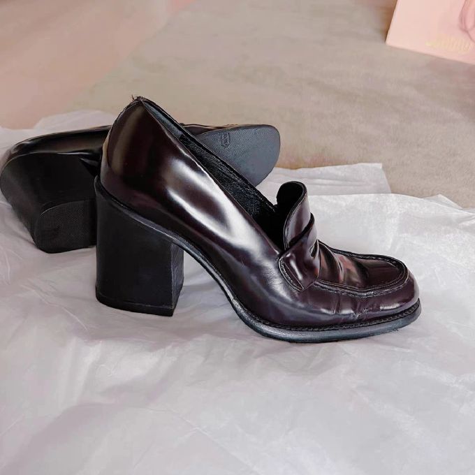 粗跟 中跟 方头 低帮 一脚蹬 深口鞋 皮革 