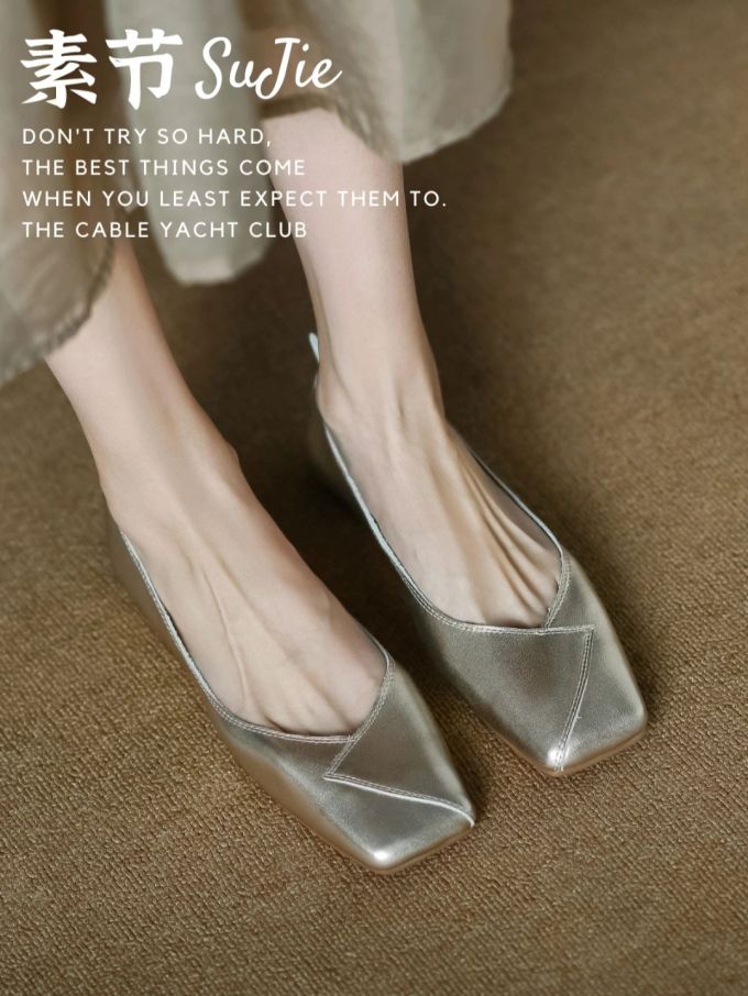 尖头 低帮 一脚蹬 浅口鞋 皮革 