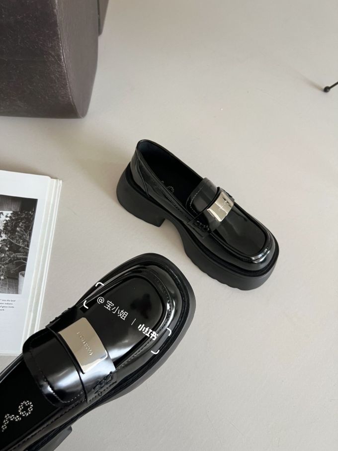 粗跟 中跟 圆头 低帮 一脚蹬 深口鞋 皮革 