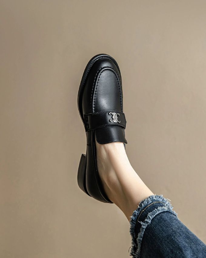 低跟 圆头 低帮 一脚蹬 深口鞋 皮革 