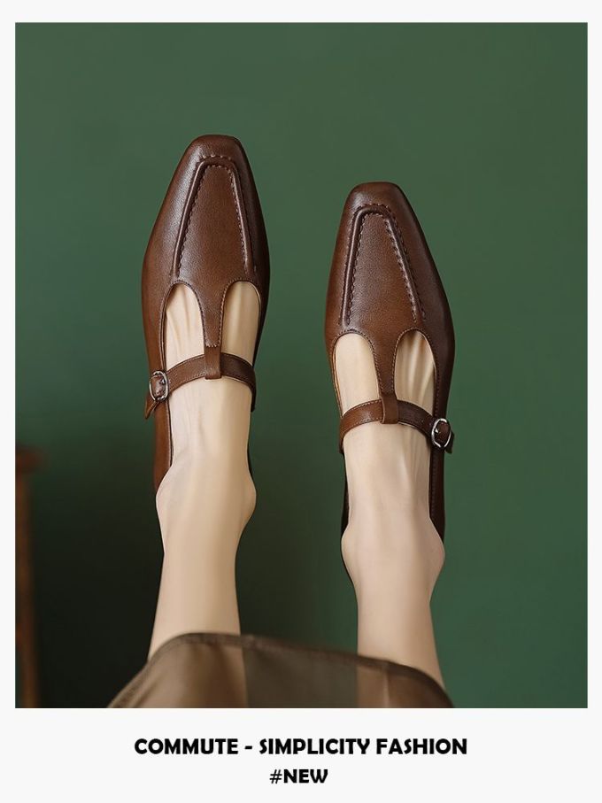 圆头 无帮 袢扣 中口鞋 皮革 