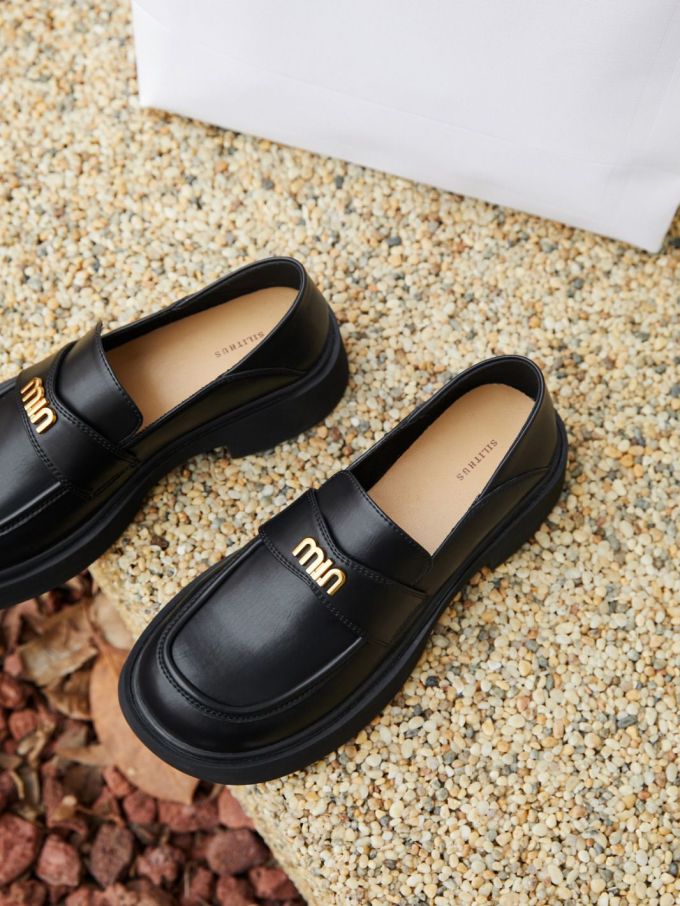 粗跟 低跟 圆头 低帮 一脚蹬 深口鞋 皮革 