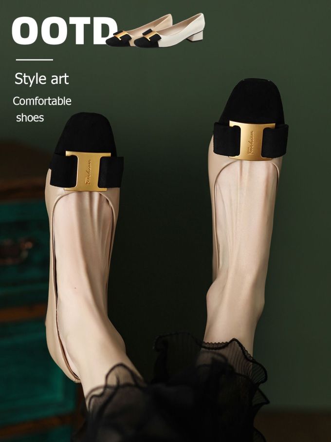 方头 低帮 一脚蹬 浅口鞋 皮革 