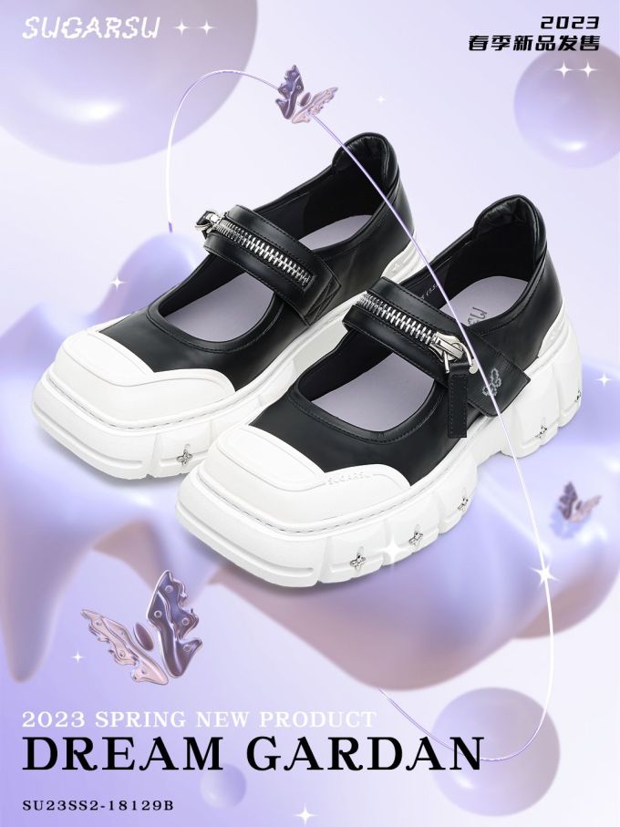 厚底 方头 低帮 插扣 中口鞋 皮革 魔术贴 