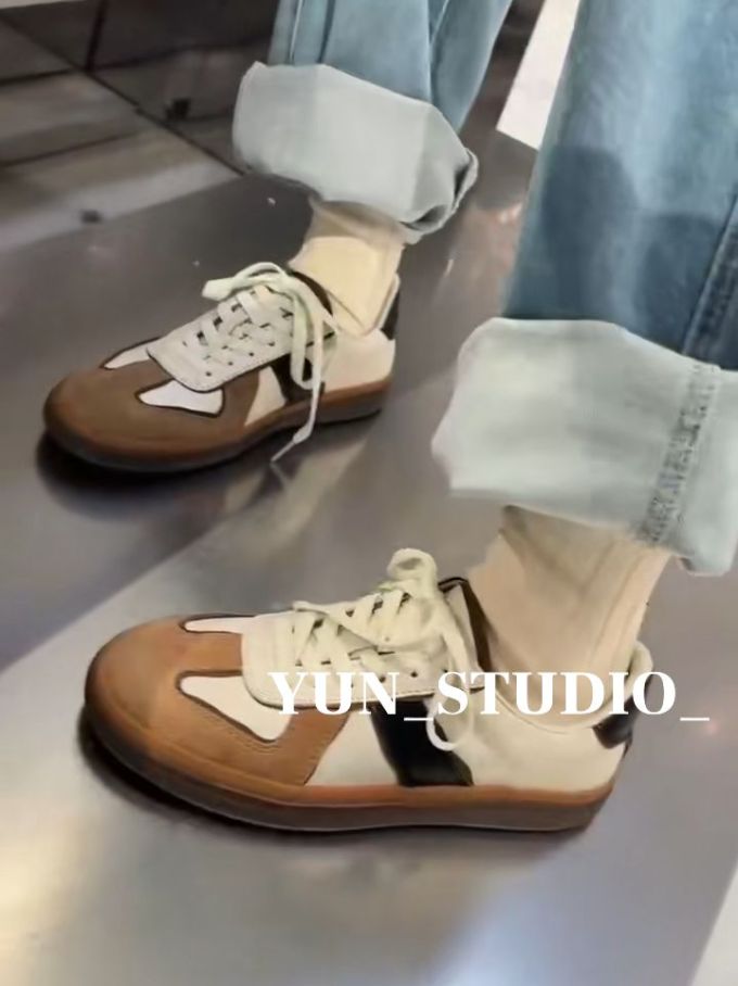 平底 圆头 低帮 系带 深口鞋 皮革 