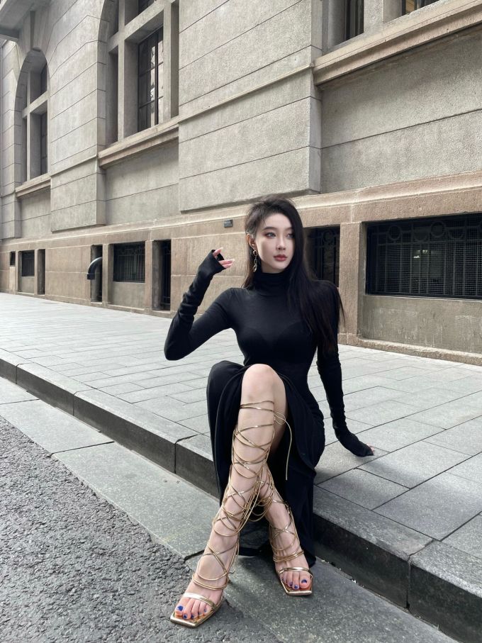 针织面料 立领 夜蓝色 性感 