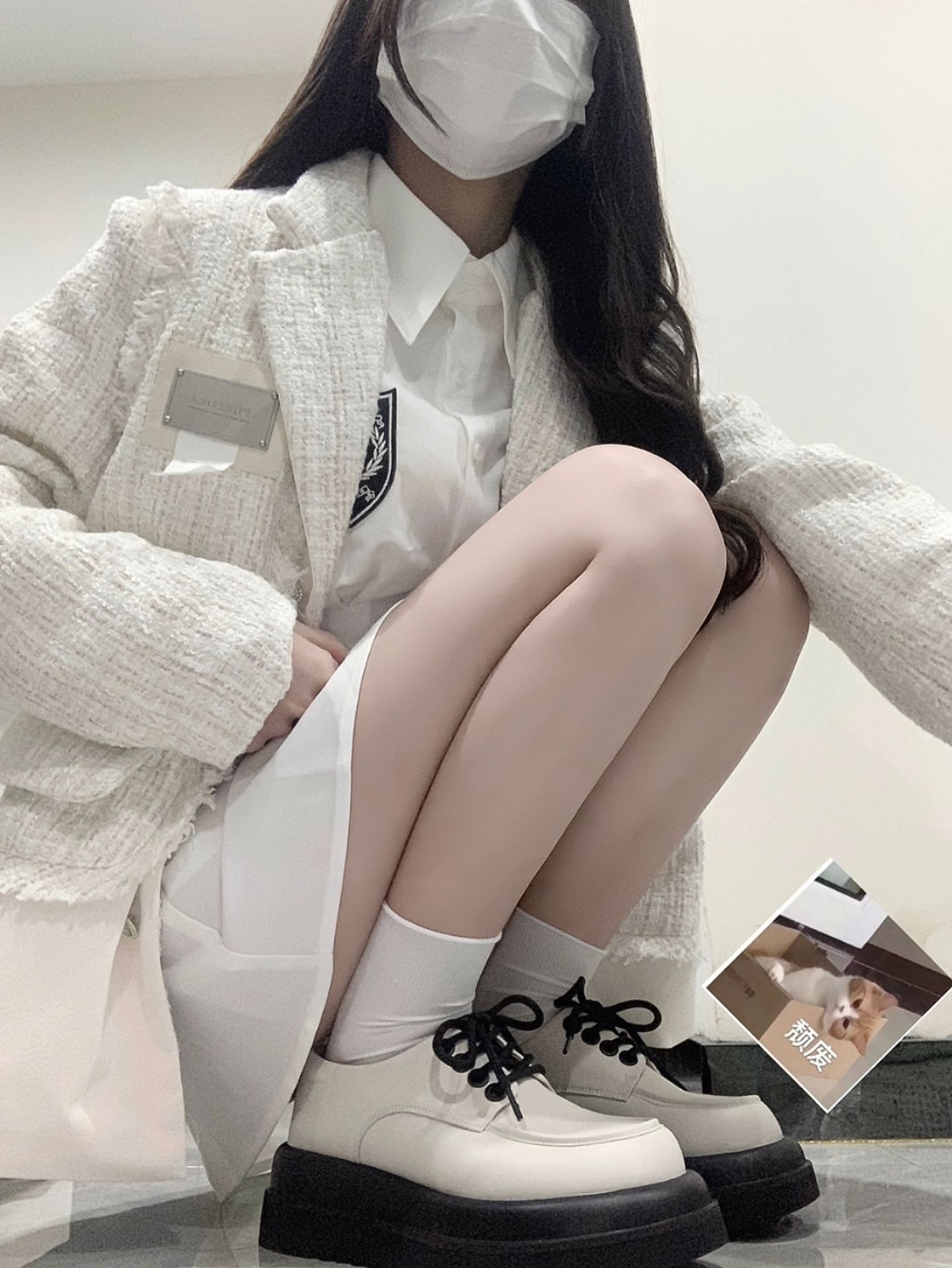 粗花呢 H型 鸽羽色 月光灰色 基础扣饰 学院风  - VALI鞋履AI设计主图