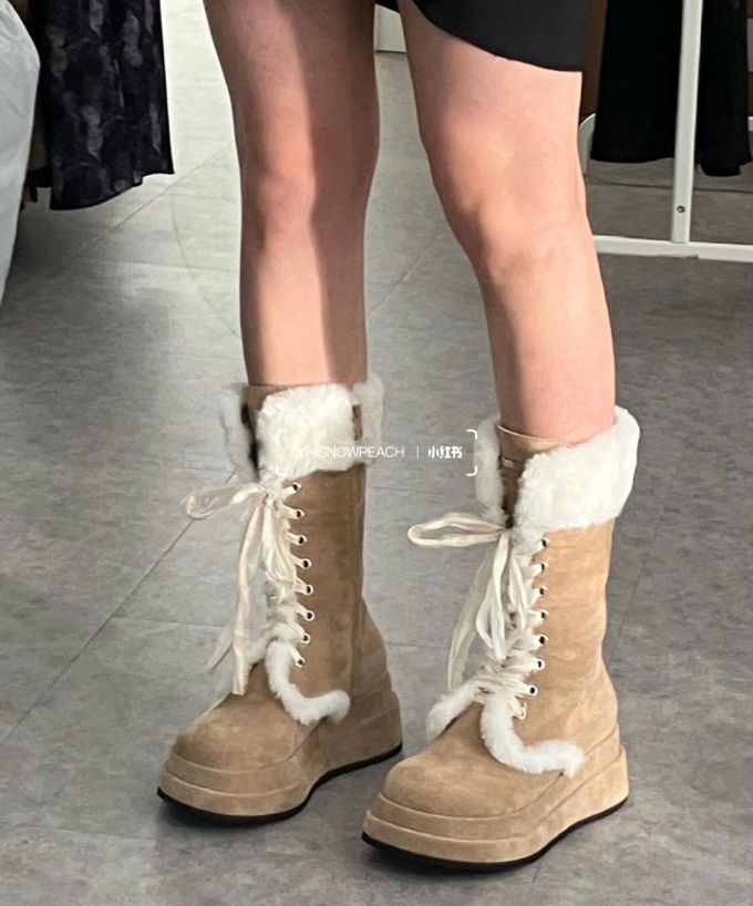 平底 圆头 系带 中筒 拉链 