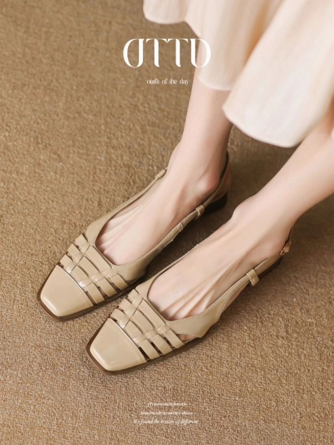 方头 低帮 一脚蹬 浅口鞋 皮革 