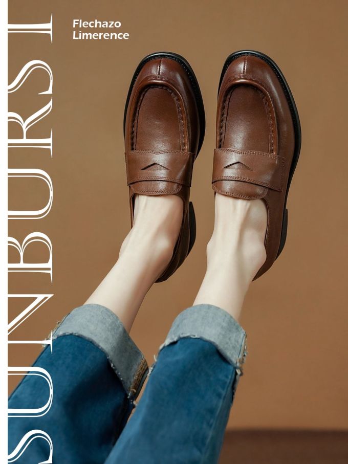 圆头 低帮 一脚蹬 深口鞋 皮革 