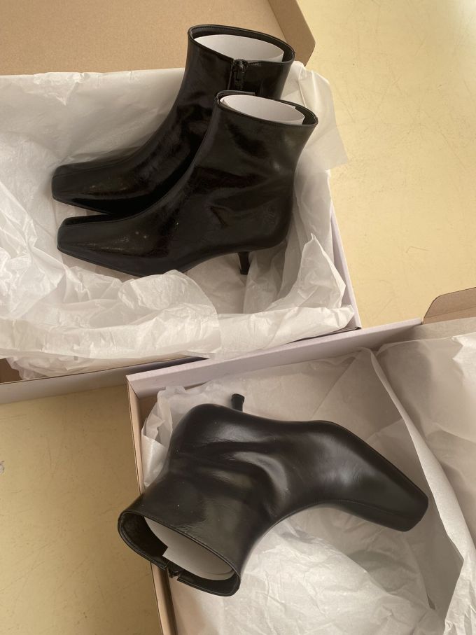 细跟 低跟 尖头 低筒 皮革 