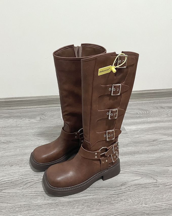 圆头 中筒 皮革 